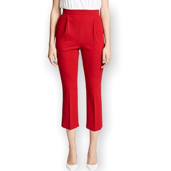 Black Halo Pants - NWT Black Halo Frida Pleated Cropped Straight Flare Pant In Bonfire Red 0